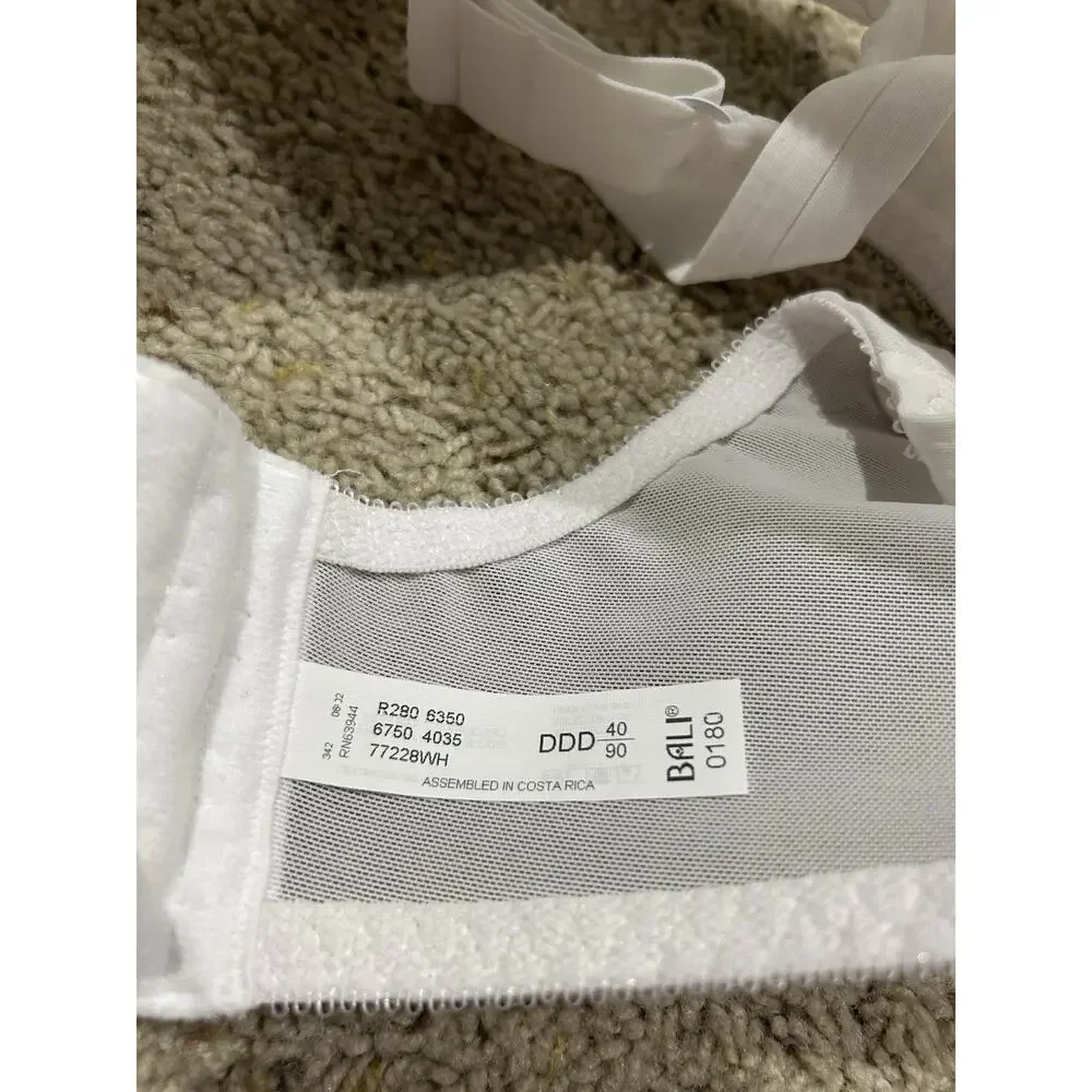 NOS Vtg Flower BALI 40DDD BRA Soft Cup Underwire #180 Feminine WHITE New F25